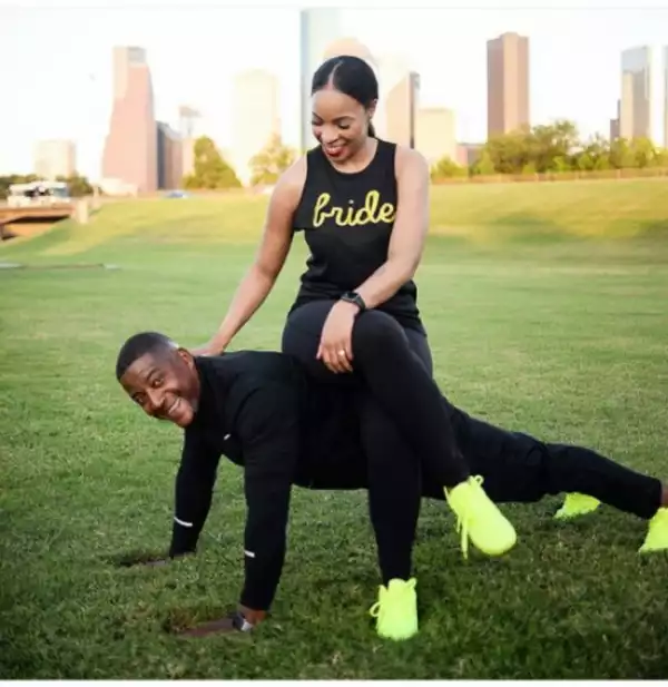 Cute Lady Sits On Top Of Her Fiance As He Does Press-Up In Another Pre-Wedding Photo